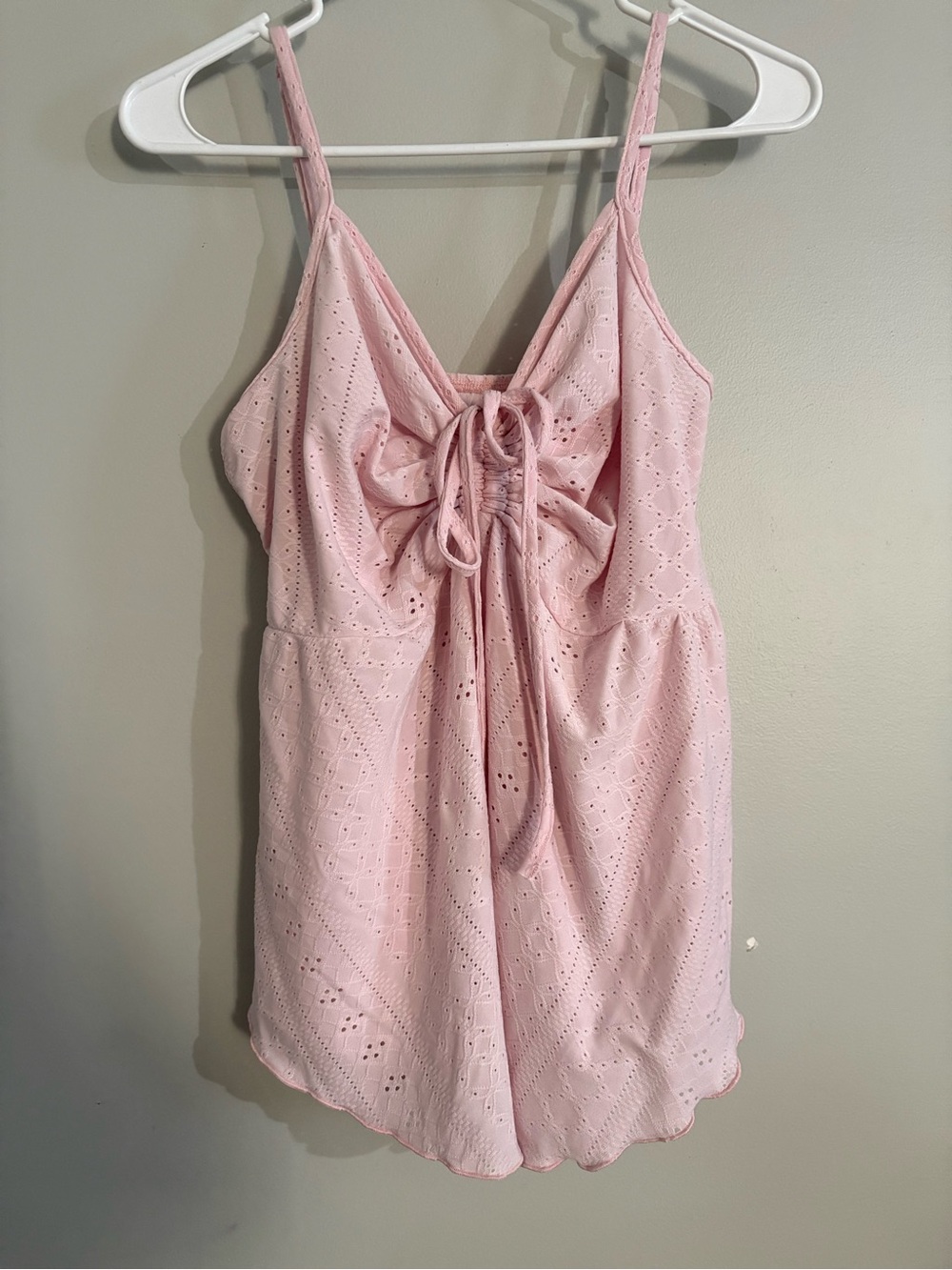 SHEIN Light Pink Eyelet Tie-Front Chemise